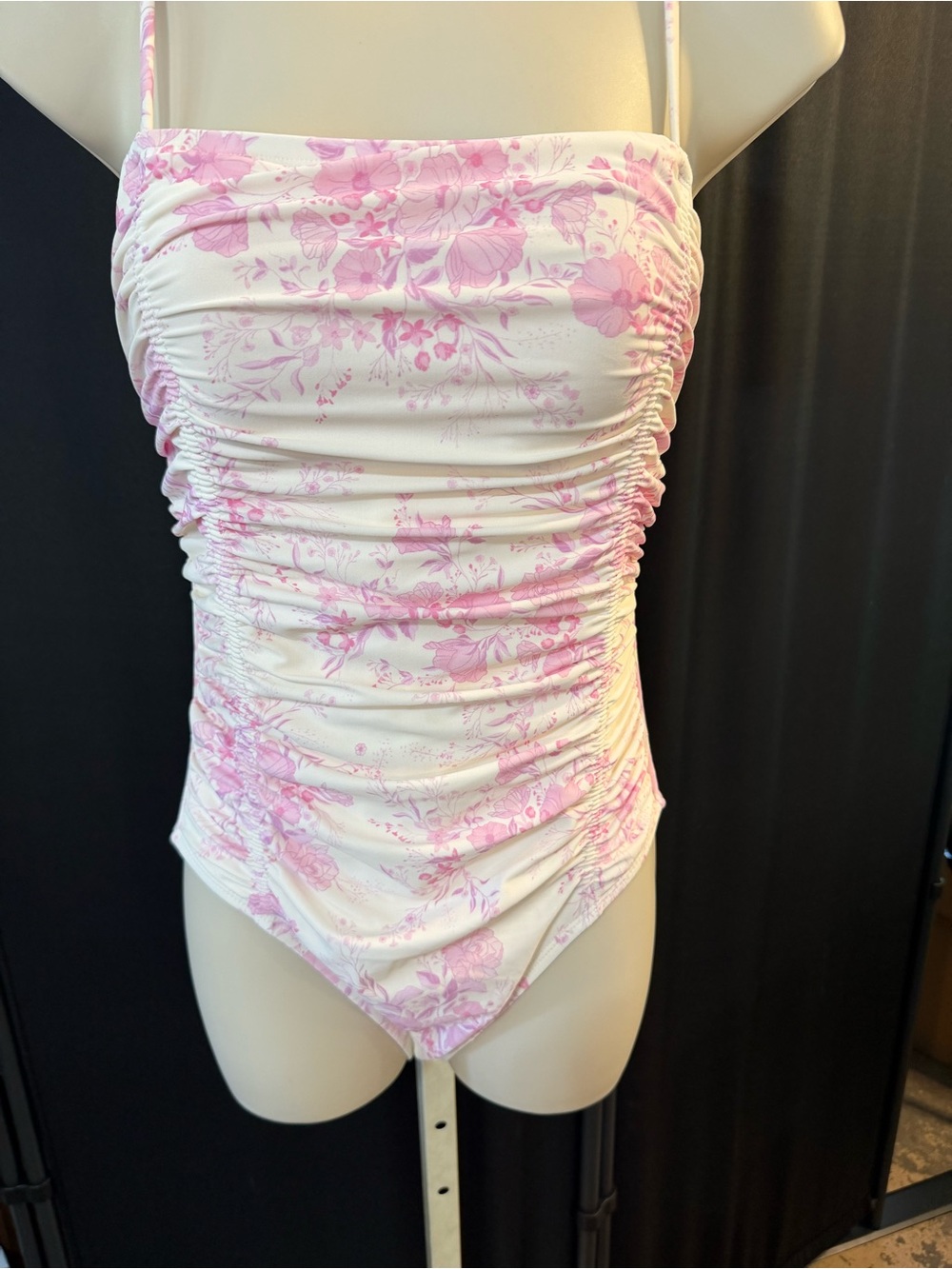 Shade & Shore Floral Print One-Piece Swimsuit Medium Coverage Ruched Pink